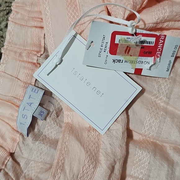 NWT 1.State Top Embroidered Off-the-Shoulder Blouse Pink XS Boho Bell Sleeve - Picture 4 of 7